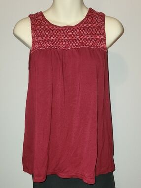 Old Navy Burgundy Sleeveless Smocked Yoke Tank